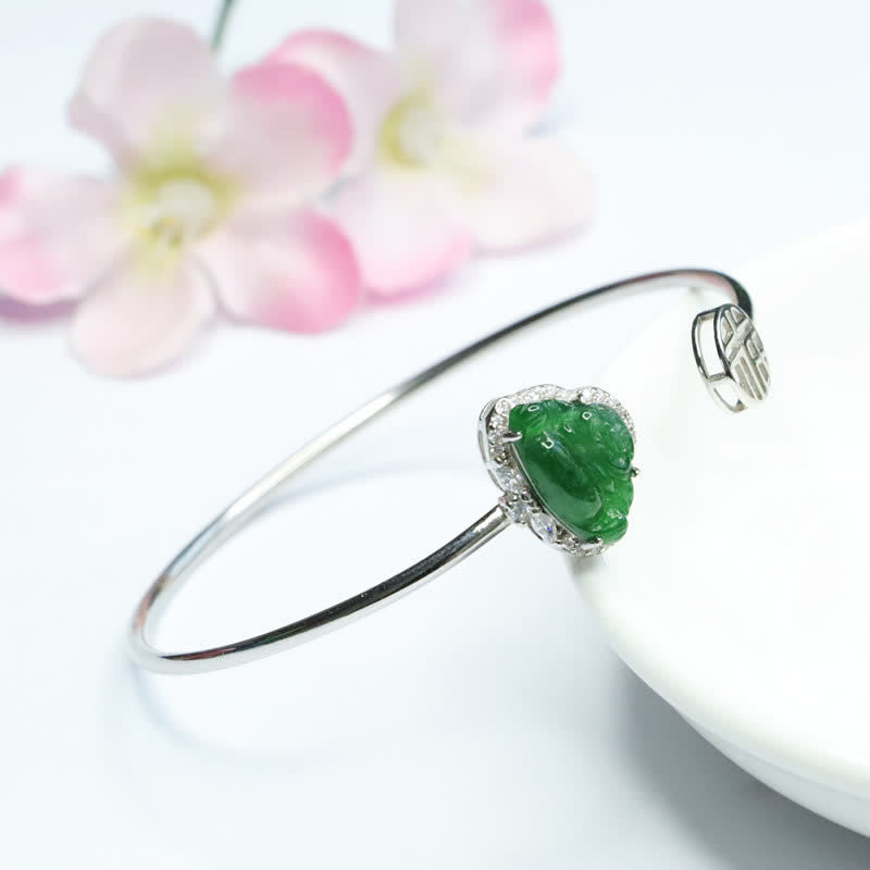KarmaRipple's 925 Sterling Silver Laughing Buddha Jade Fortune Bracelet Bangle p3