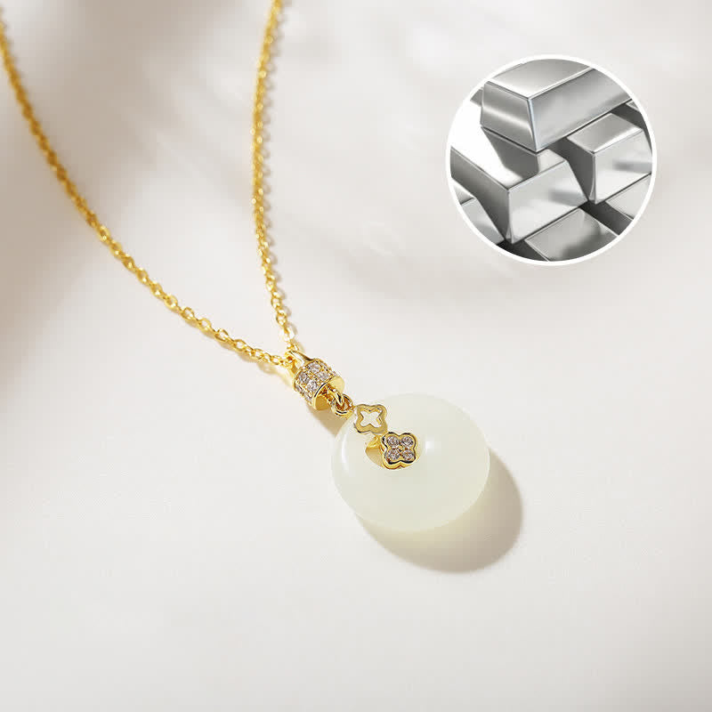 KarmaRipple's 925 Sterling Silver Hetian Ivory Jade Coin Flower Peace Buckle Fortune Pendant Necklace p6