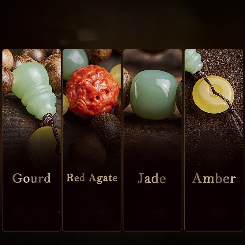 KarmaRipple's 108 Mala Beadwork Kalimantan Agarwood Gourd Jade Amber Balance Bracelet p14