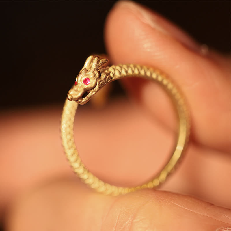 KarmaRipple's 925 Sterling Silver Vintage Year of the Dragon Fortune Protection Strength Adjustable Ring p10