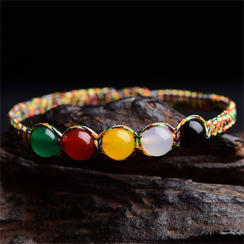 KarmaRipple's Colorful Agate Metal Wood Water Fire Earth Five Elements String Bracelet p4