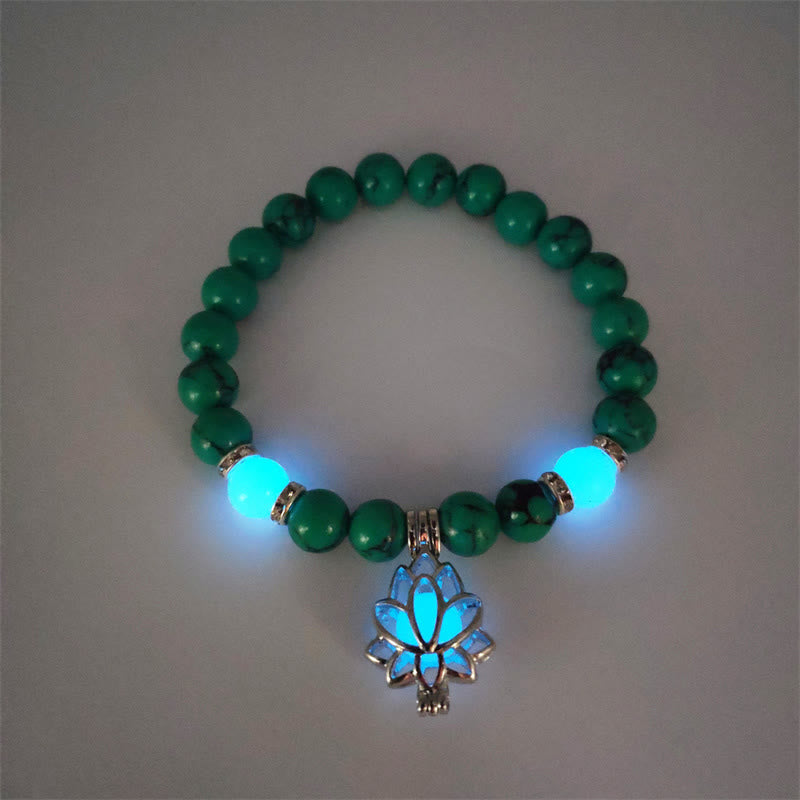 KarmaRipple's Tibetan Turquoise Glowstone Luminous Bead Lotus Protection Bracelet p4