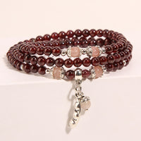 KarmaRipple's Authentic Garnet Strawberry Quartz Green Beans PiXiu Protection Triple Wrap Bracelet