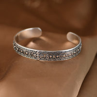 KarmaRipple's 925 Sterling Silver Om Mani Padme Hum Double Dorje Engraved Wisdom Cuff Bracelet Bangle