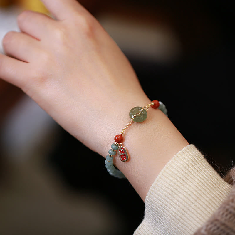 KarmaRipple's Authentic Hetian Jade Red Agate Peace Buckle Fortunate Fortune Bracelet p2