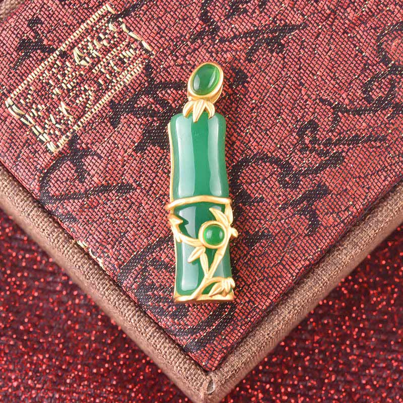 KarmaRipple's Ivory Jade Cyan Jade Bamboo Protection Pendant Necklace p10