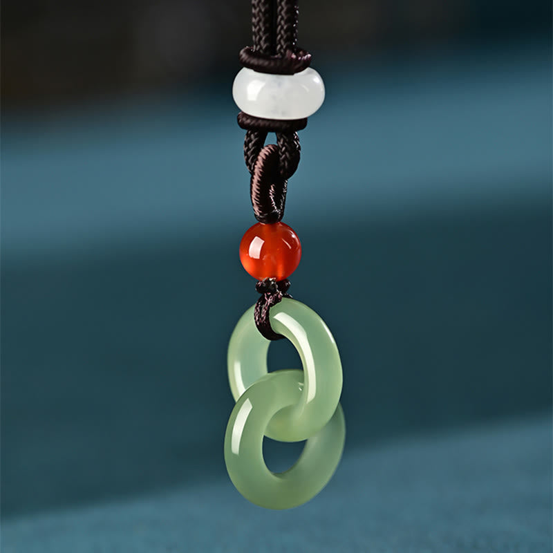 KarmaRipple's Authentic Hetian Cyan Jade Ivory Jade Double Peace Buckle Success Pendant Necklace p2
