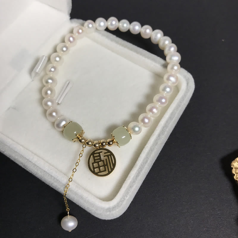 KarmaRipple's Authentic Pearl Hetian Jade Happiness Wisdom Bead Bracelet p6