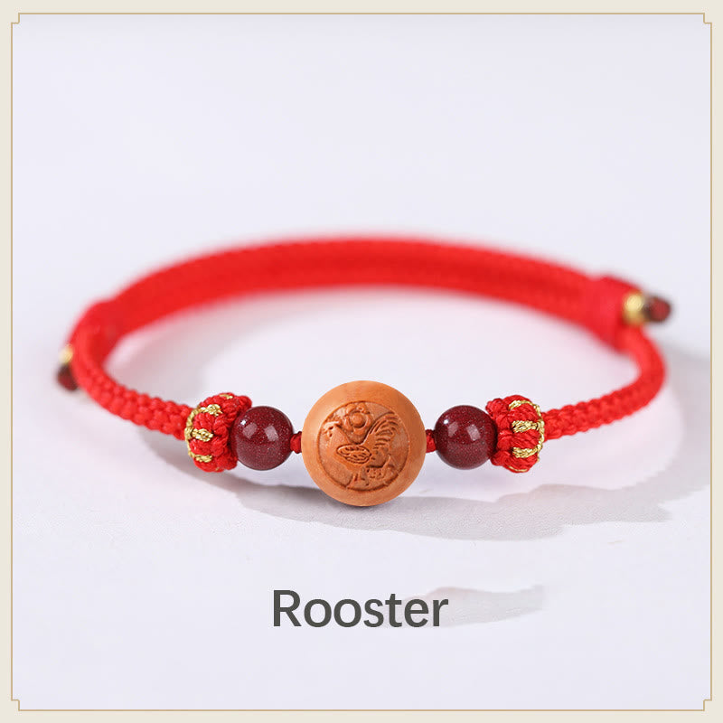 KarmaRipple's Authentic Peach Wood Chinese Zodiac Fu Character Carved Cinnabar Wealth Bracelet p8