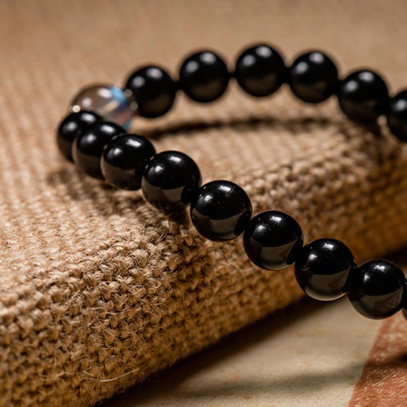 KarmaRipple's Chinese Zodiac Natal Buddha 925 Sterling Silver Black Obsidian Moonstone Strength Bracelet p18