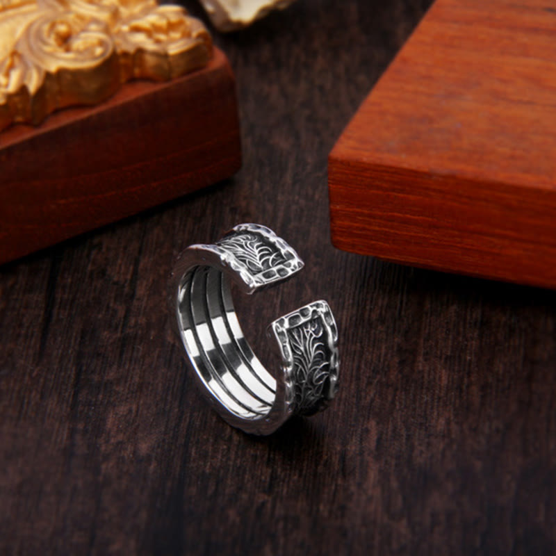 KarmaRipple's 925 Sterling Silver Retro Tang Dynasty Flower Design Fortune Adjustable Ring p5