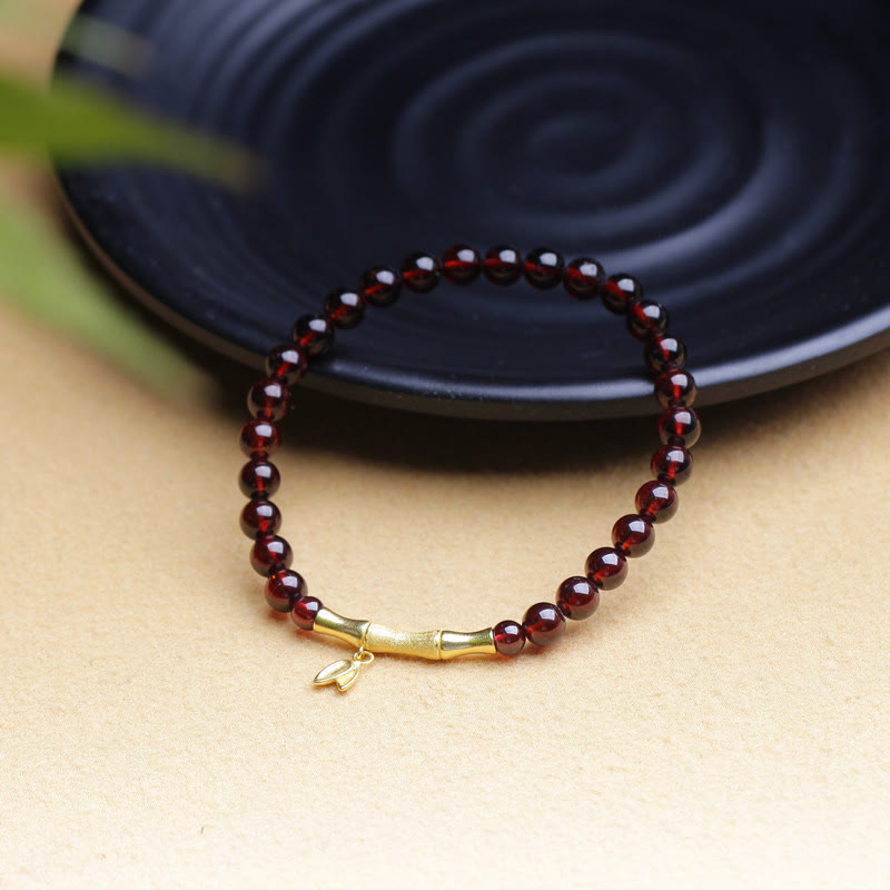 KarmaRipple's 14K Bronze Plated Gold 925 Sterling Silver Plated Gold Authentic Garnet Bamboo Protection Bracelet p9