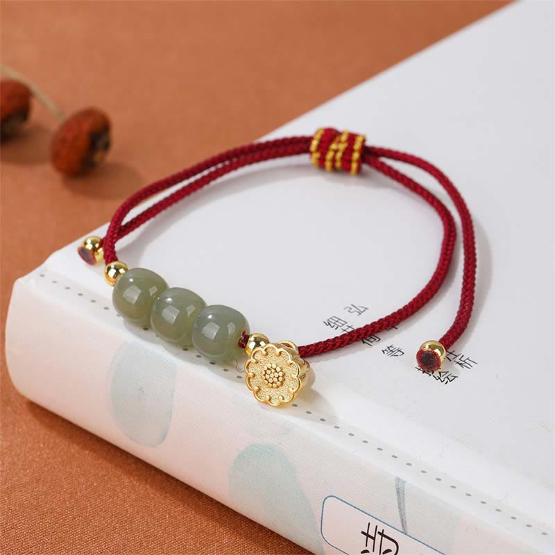 KarmaRipple's Handmade Hetian Jade Bead Lotus Pod Prosperity Fortune Woven Bracelet p13