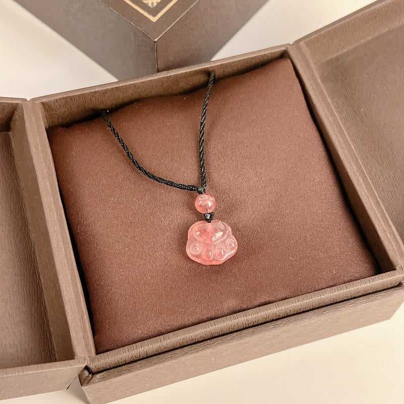 KarmaRipple's Strawberry Quartz Lovely Cat Paw Claw Balancing Pendant Necklace p9