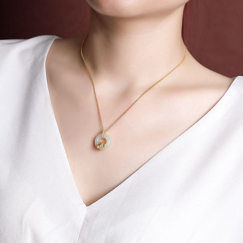 KarmaRipple's 925 Sterling Silver Hetian Jade Peace Buckle Flower Fortune Pendant Necklace p5