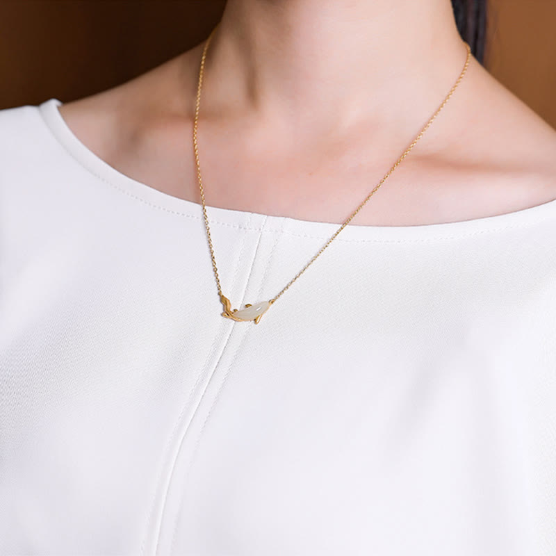 KarmaRipple's 925 Sterling Silver Ivory Jade Dolphin Fortune Pendant Necklace p16