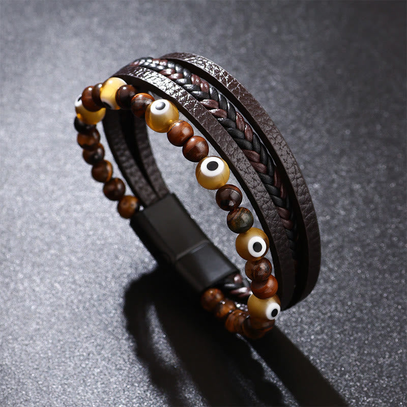 KarmaRipple's Evil Eye Tiger Eye Protection Beaded Multilayered Woven Bracelet p17