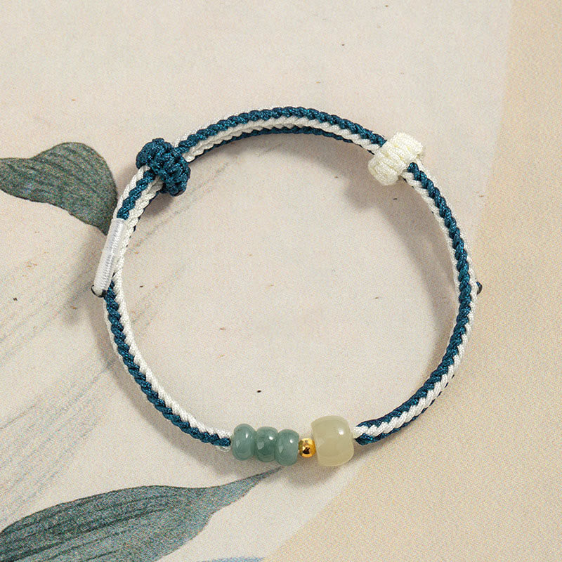 KarmaRipple's 925 Sterling Silver Hetian Jade Bead Abundance Woven Rope Bracelet p3