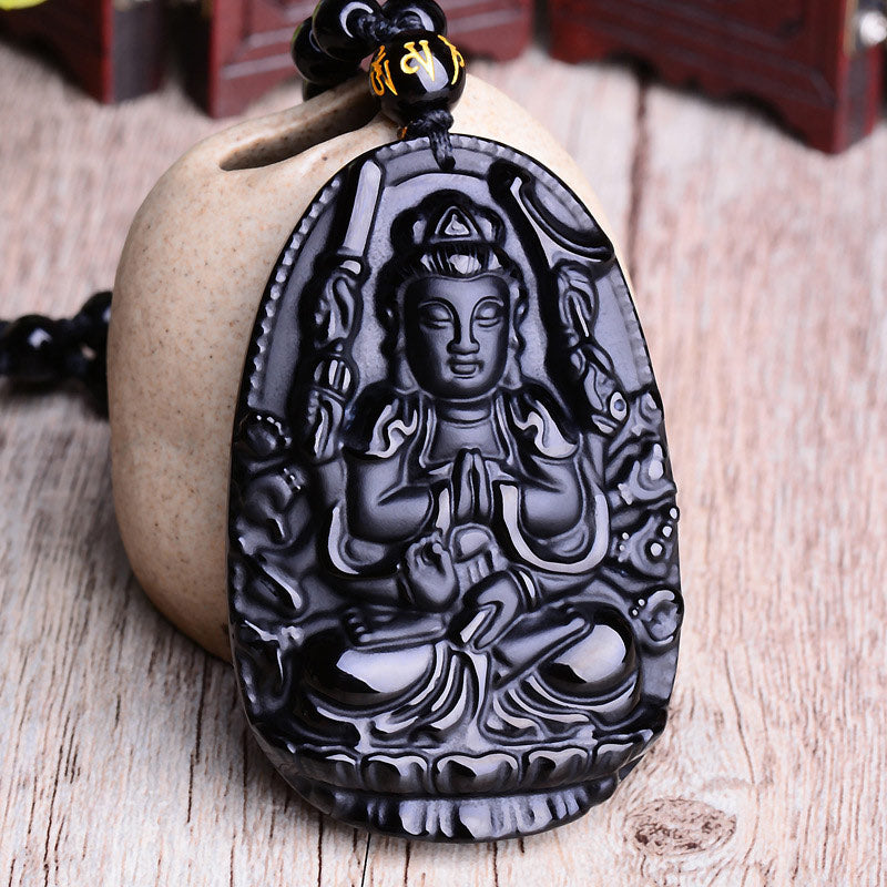 KarmaRipple's Chinese Zodiac Obsidian Buddha Amulet Protection Necklace Pendant p14