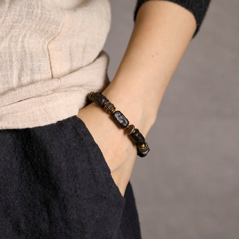 KarmaRipple's Tibetan Ebony Wood Bronze Calm Peace Bracelet p3