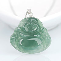 KarmaRipple's 925 Sterling Silver Laughing Buddha Jade Protection Calm Pendant Chain Necklace