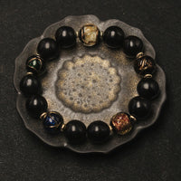 KarmaRipple's Western Soapberry Incense Ash Liuli Glass Bead Wealth Bracelet