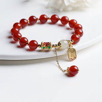 KarmaRipple's Authentic Red Agate Hetian Jade Fu Character Confidence Talisman Bracelet