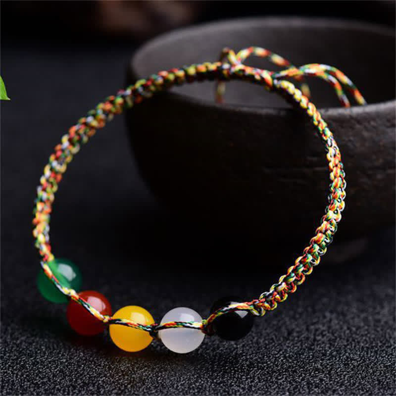 KarmaRipple's Colorful Agate Metal Wood Water Fire Earth Five Elements String Bracelet p5