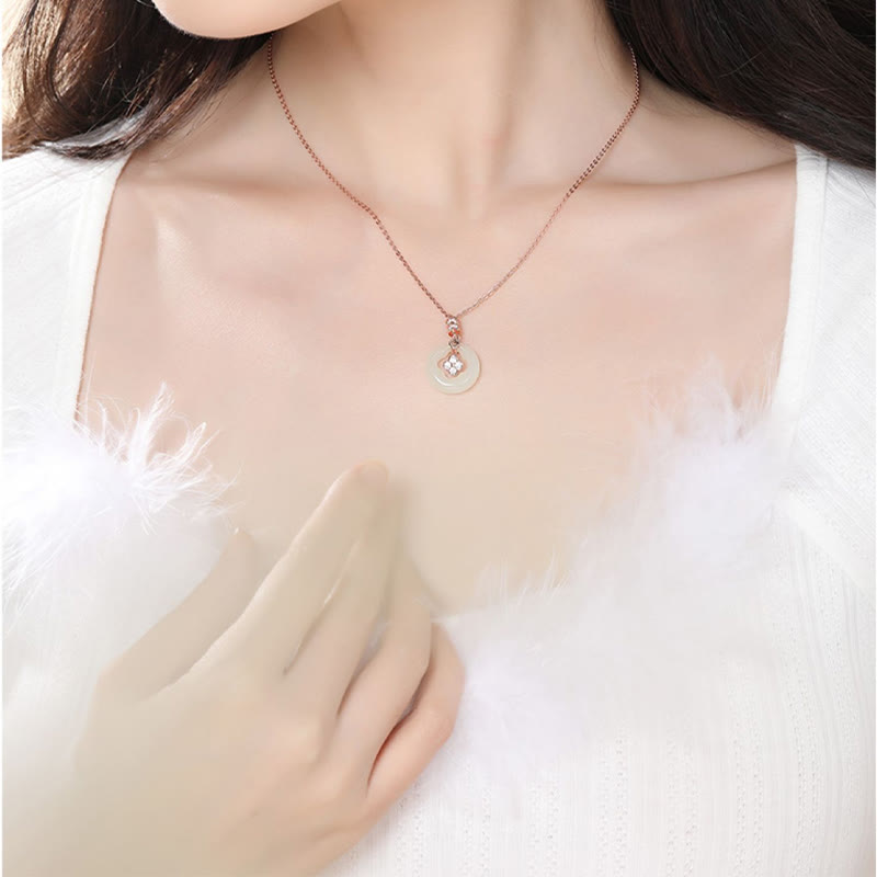 KarmaRipple's 925 Sterling Silver Authentic Hetian Jade Fortunate Four Leaf Clover Zircon Pendant Necklace With Gift Box p8