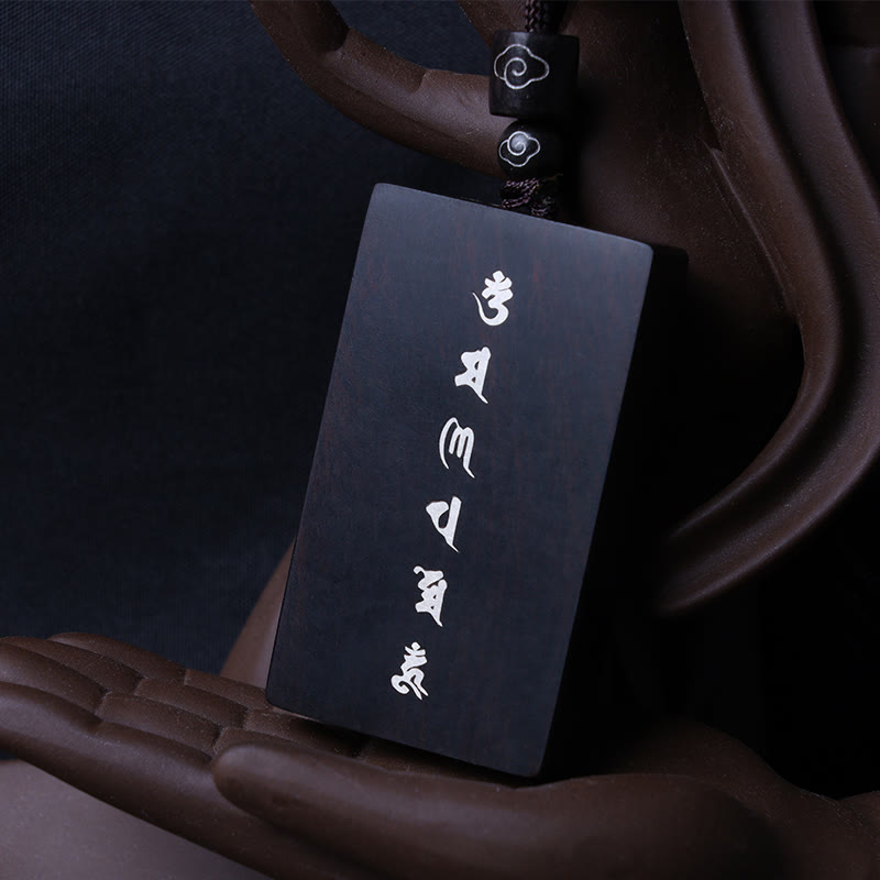 KarmaRipple's 999 Sterling Silver Small Leaf Red Sandalwood Ebony Wood Om Mani Padme Hum Inlaid Protection Pendant Necklace p2