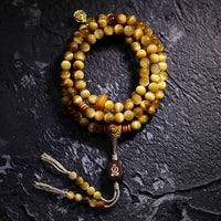 KarmaRipple's 108 Mala Beadwork Authentic Tiger Eye Bronze Dorje Protection Tassel Bracelet