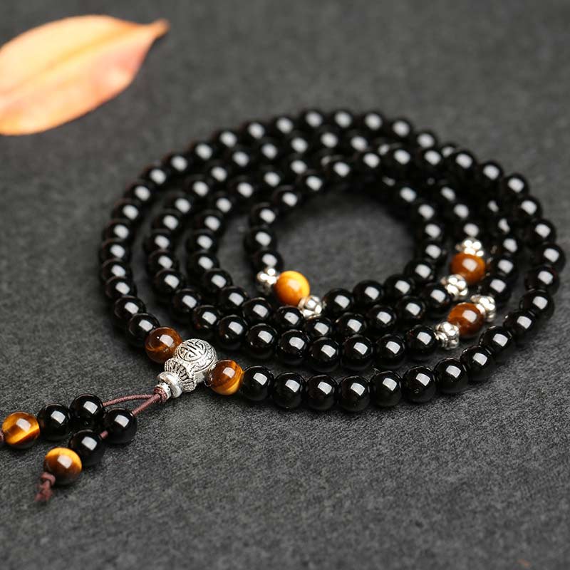 KarmaRipple's Black Obsidian Tiger Eye Blessing Mala Bracelet p5