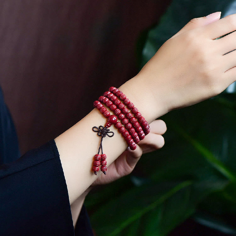 KarmaRipple's 108 Mala Beadwork Cinnabar Om Mani Padme Hum Pattern Engraved Blessing Bracelet p11