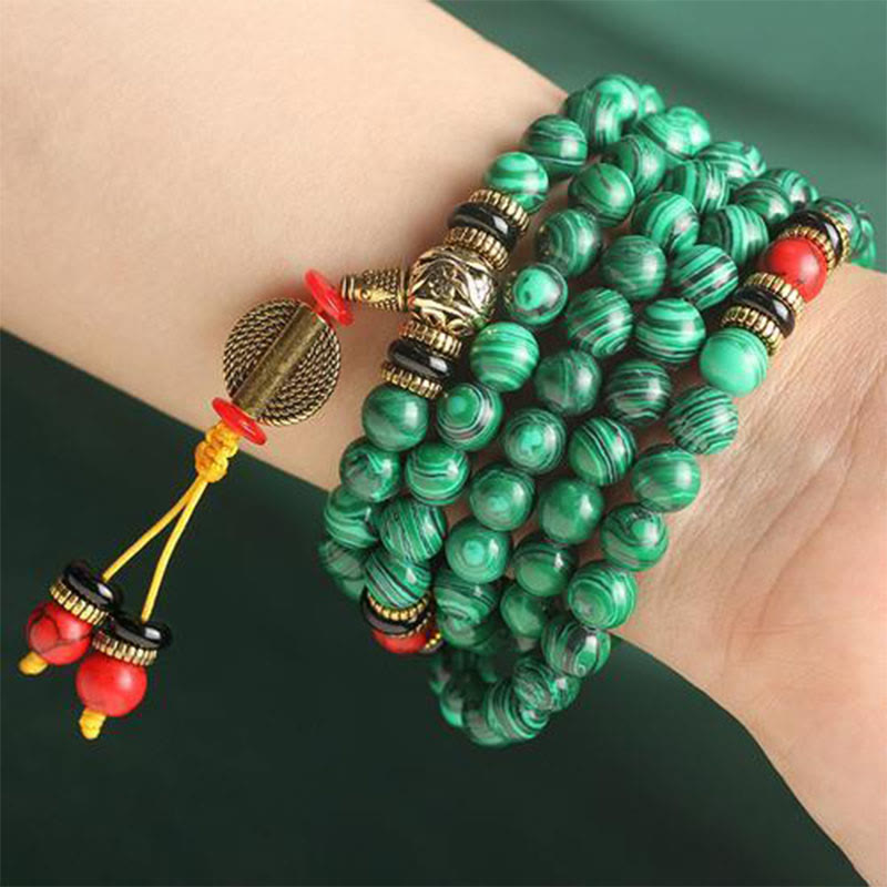 KarmaRipple's Tibetan 108 Mala Malachite Beadwork Bracelet Pendant p3