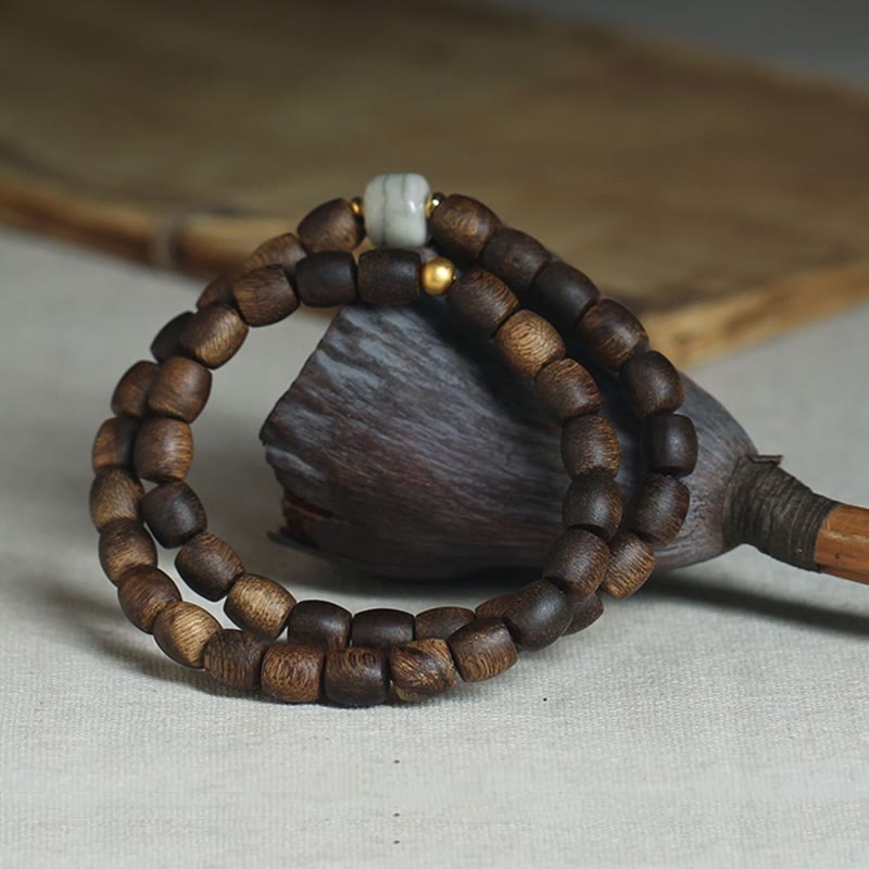 KarmaRipple's 999 Gold Rare Tarakan Agarwood Tibetan Old Spirit Bone Balance Strength Double Wrap Bracelet p4