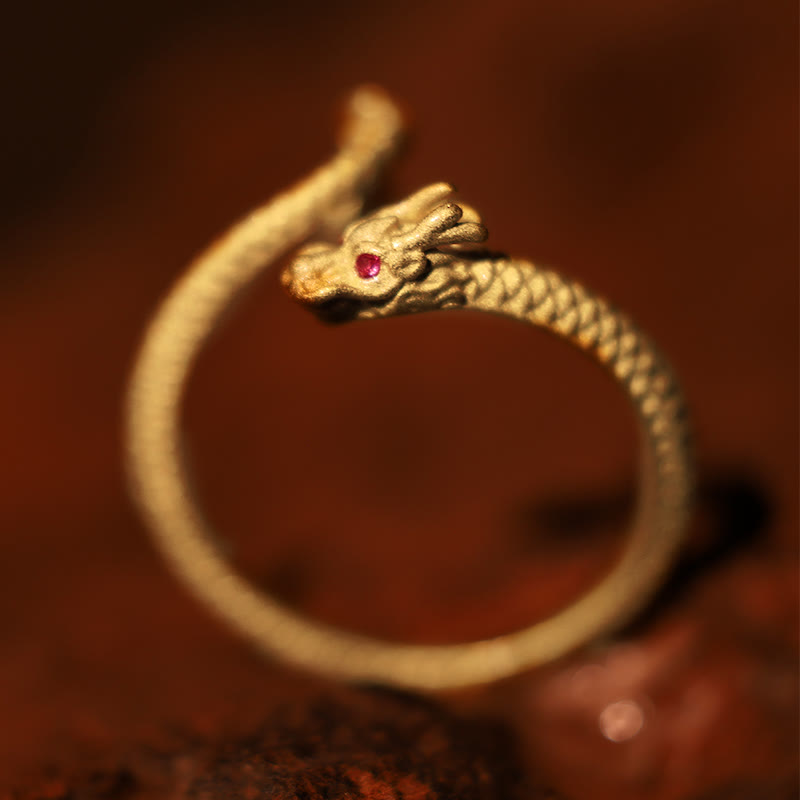 KarmaRipple's 925 Sterling Silver Vintage Year of the Dragon Fortune Protection Strength Adjustable Ring p6
