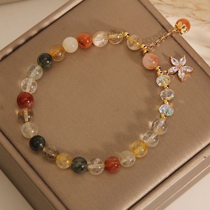 KarmaRipple's Multicolored Rutilated Quartz Auspiciousness Zircon Flower Bracelet p6