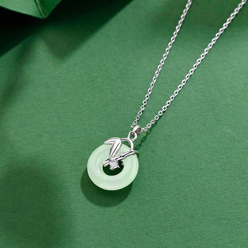 KarmaRipple's 925 Sterling Silver Hetian Jade Bamboo Leaf Peace Buckle Prosperity Pendant Necklace p2