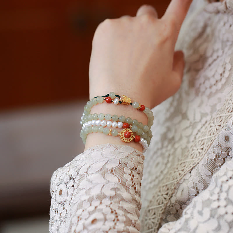 KarmaRipple's 925 Sterling Silver Plated Gold Authentic Hetian Jade Pearl Butterfly Gourd Fortune Bracelet p2