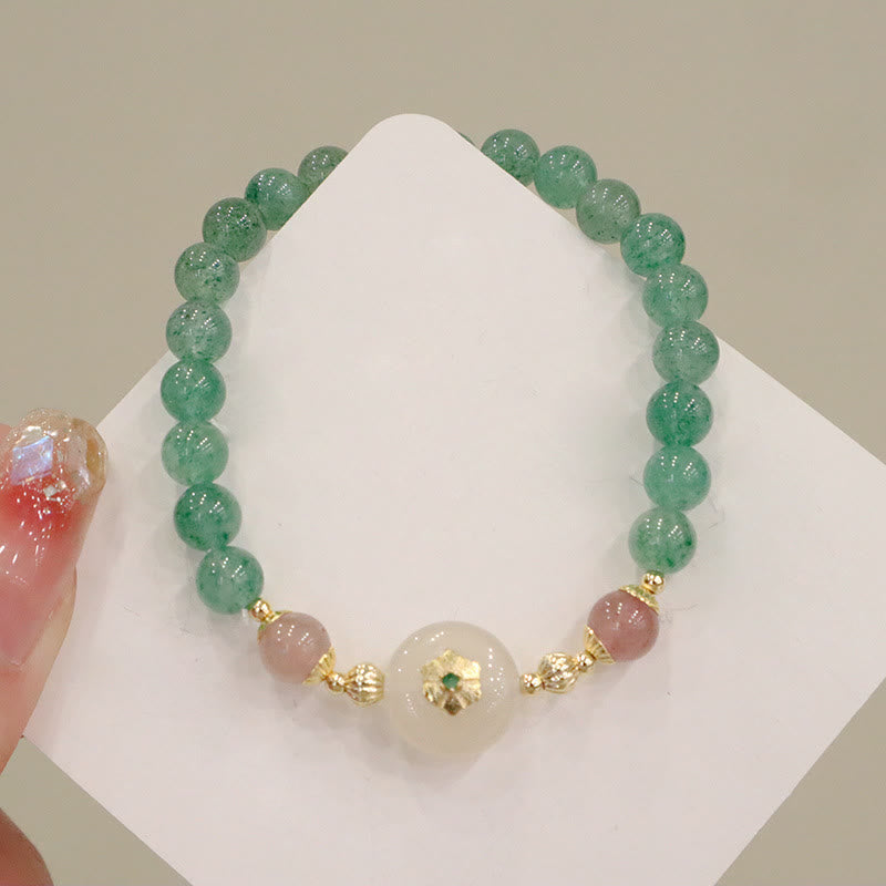 KarmaRipple's Authentic Green Strawberry Quartz Chalcedony Flower Gratitude Bracelet p1