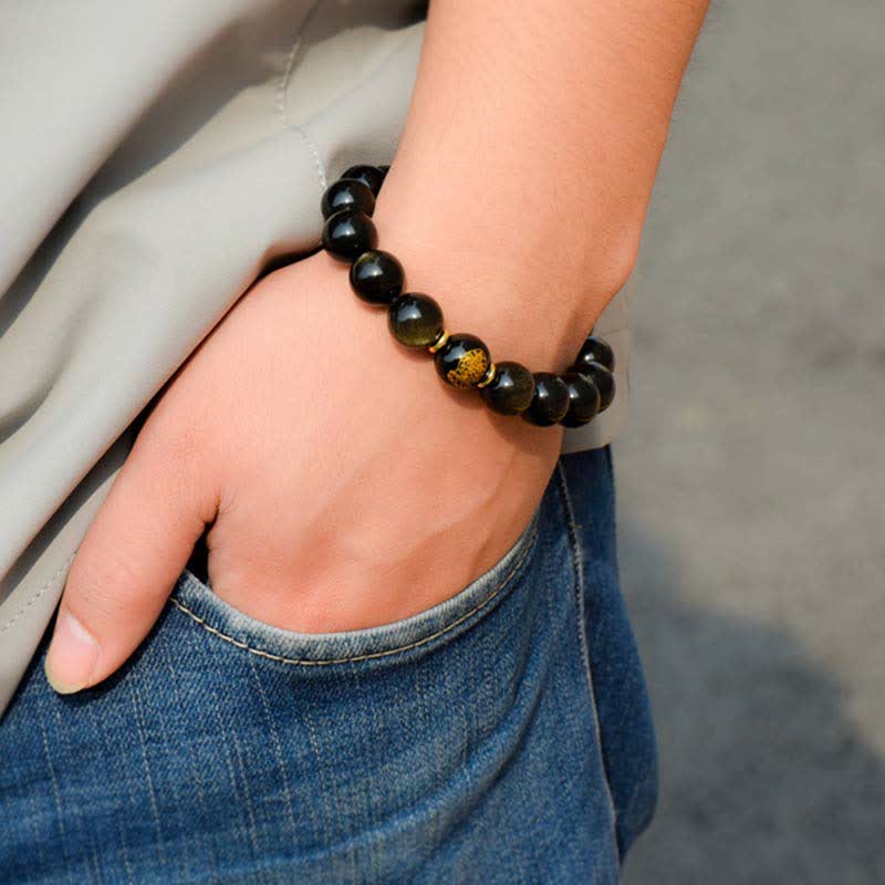 KarmaRipple's Chinese Zodiac Natal Buddha Gold Sheen Obsidian Wealth Protection Bracelet p20