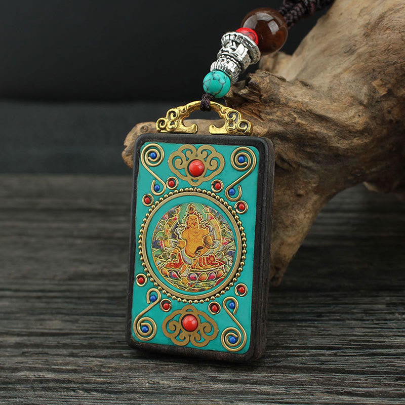 KarmaRipple's Tibet God Of Wealth Money Tree Golden Phoenix Thangka Ebony Peace Pendant Necklace p6