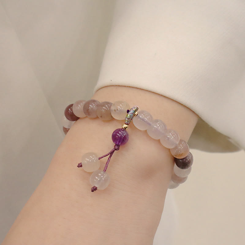 KarmaRipple's Authentic Purple Golden Silk Jade Violet Flower Bead Talisman Wealth Bracelet p10