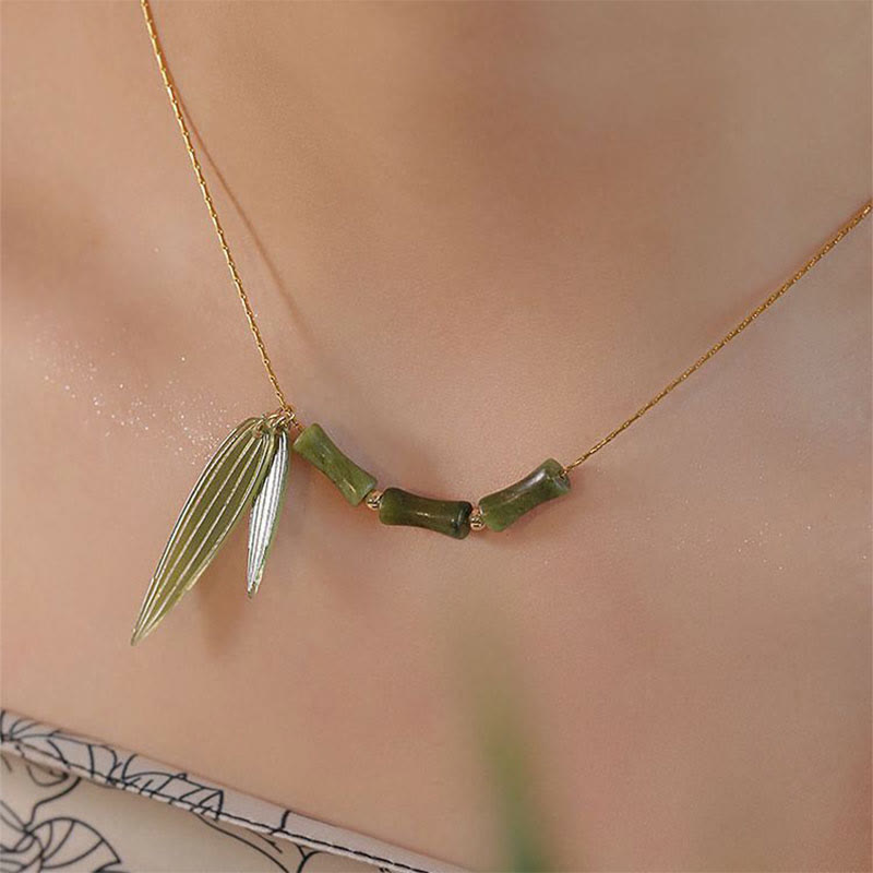 KarmaRipple's Bamboo Leaf Jade Design Wealth Pendant Necklace p11