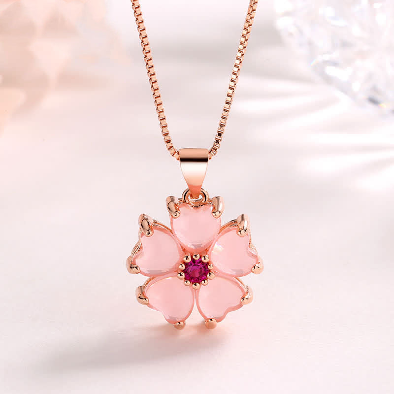 KarmaRipple's Pink Gemstone Love Heart Flower Soothing Pendant Necklace p2