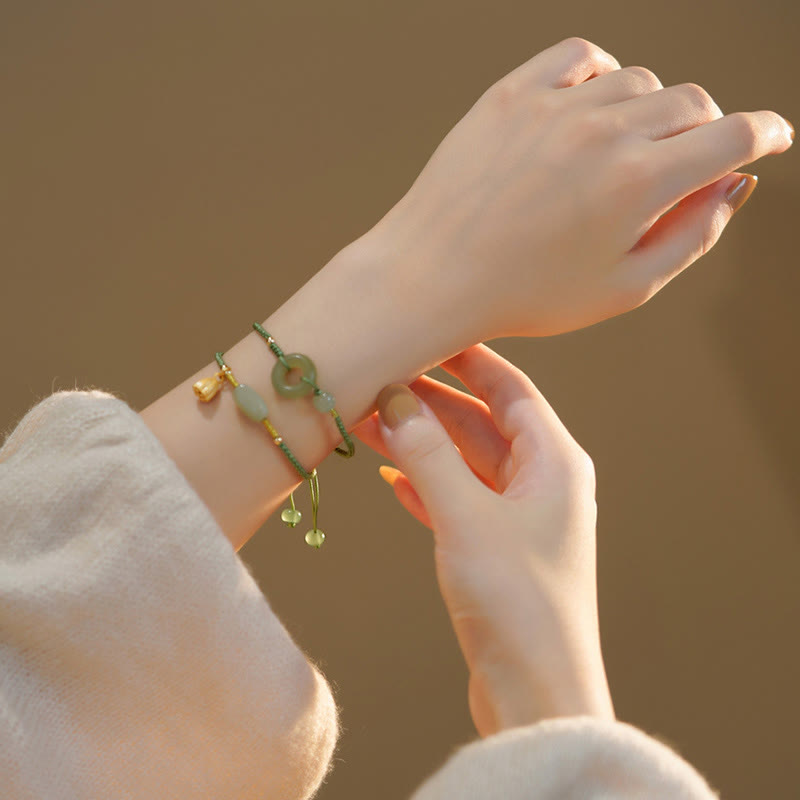 KarmaRipple's Lotus Jade Peace Buckle Bead Fortune Happiness Talisman String Bracelet p6