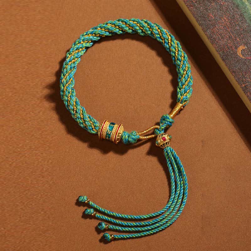 KarmaRipple's Tibetan Handmade Fortune Thangka Prayer Wheel Talisman Weave String Bracelet p37