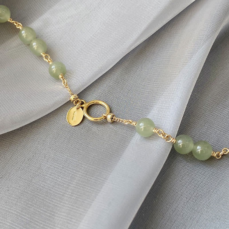 KarmaRipple's 14k Gold Plated Hetian Jade Beaded Prosperity Chain Bracelet p3