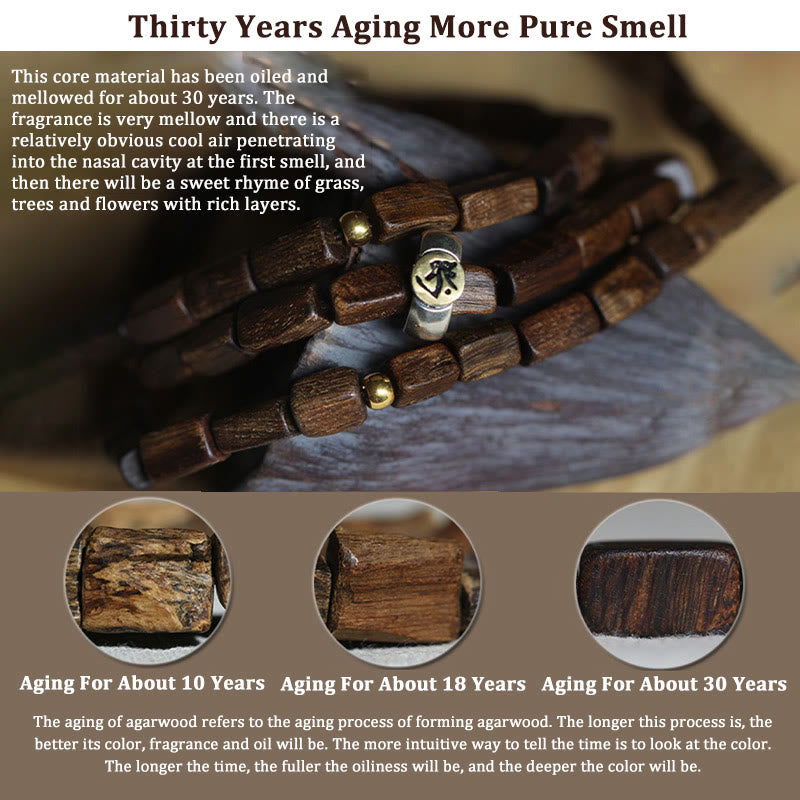 KarmaRipple's Tarakan Rare Agarwood 925 Sterling Silver Chinese Zodiac 999 Pure Gold Beadwork Ward Off Evil Spirits Bracelet p13