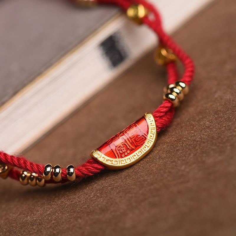 KarmaRipple's Handmade Cinnabar Dumplings Design Fortune Woven Red Rope Bracelet p4